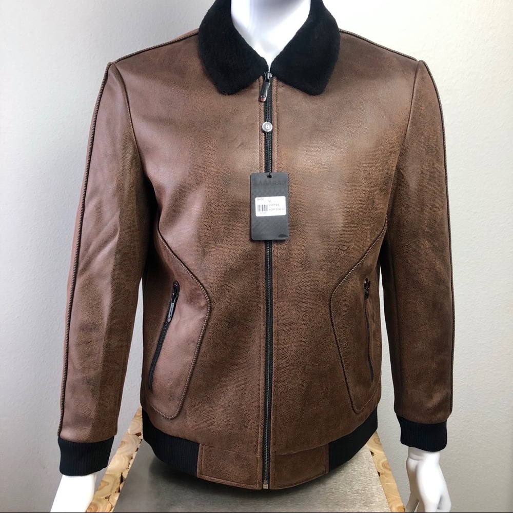 Brown Bomber Jacket Shearling Collar Very Soft